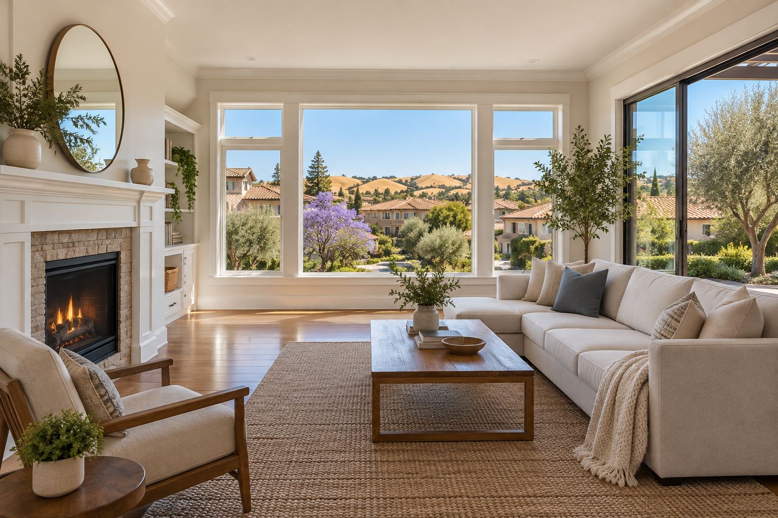 A bright living room, illustrative